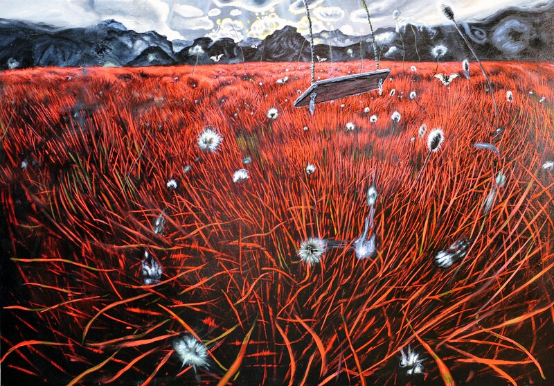 Red field with swing