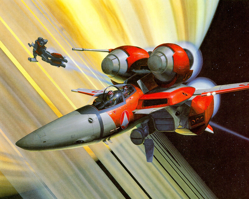 Red fighter jet in space
