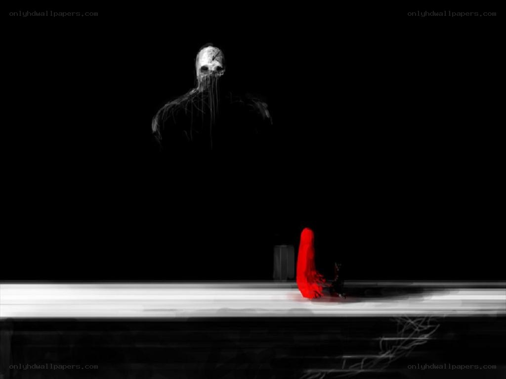 Red figure facing a ghostly entity