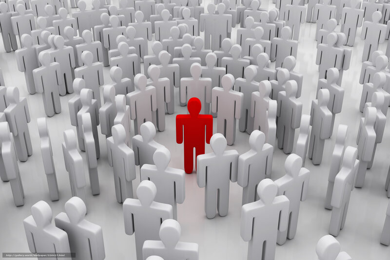 Red figure in a crowd