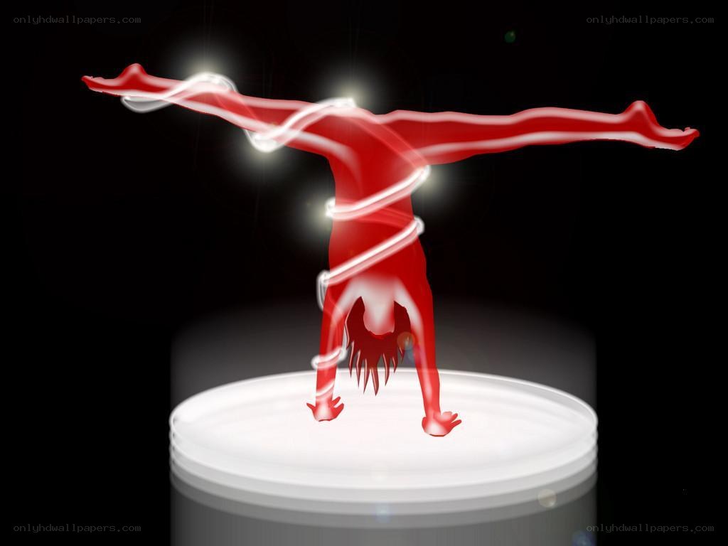 Red figure in handstand pose