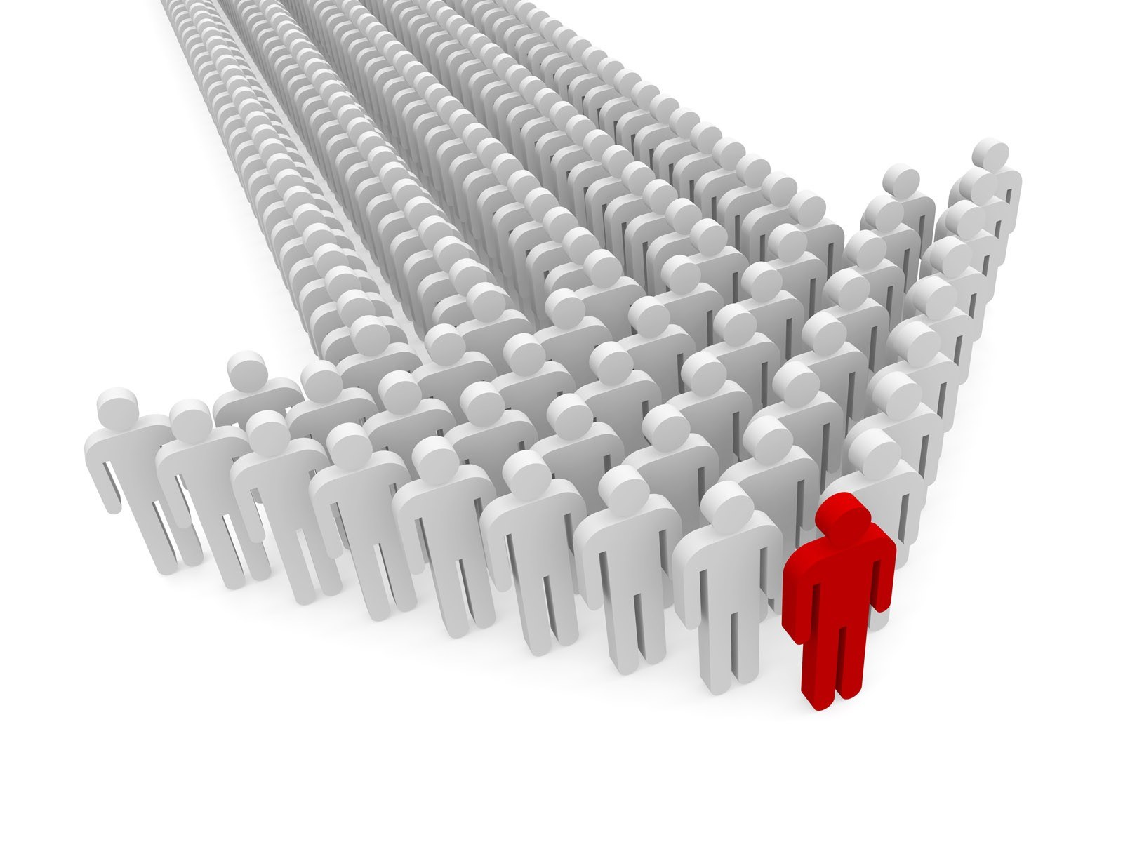 Red figure leading white crowd