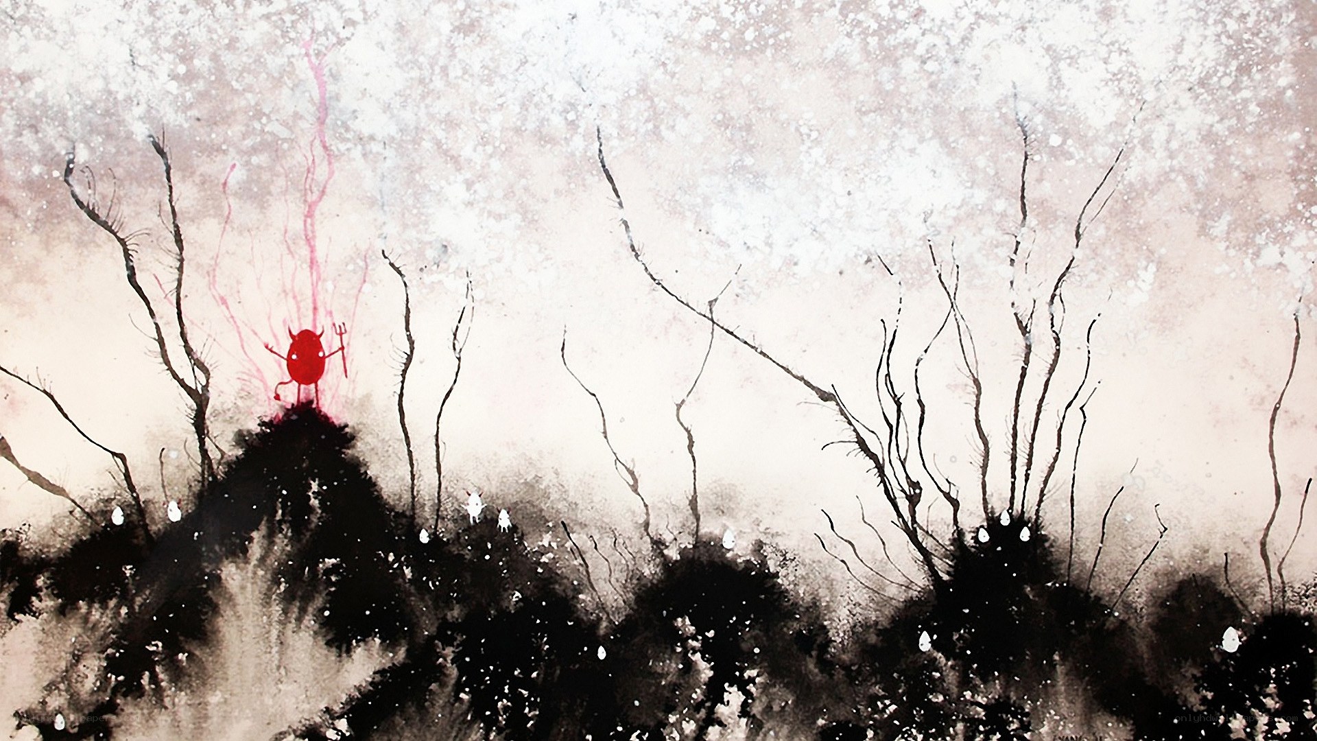 Red figure on a dark hill