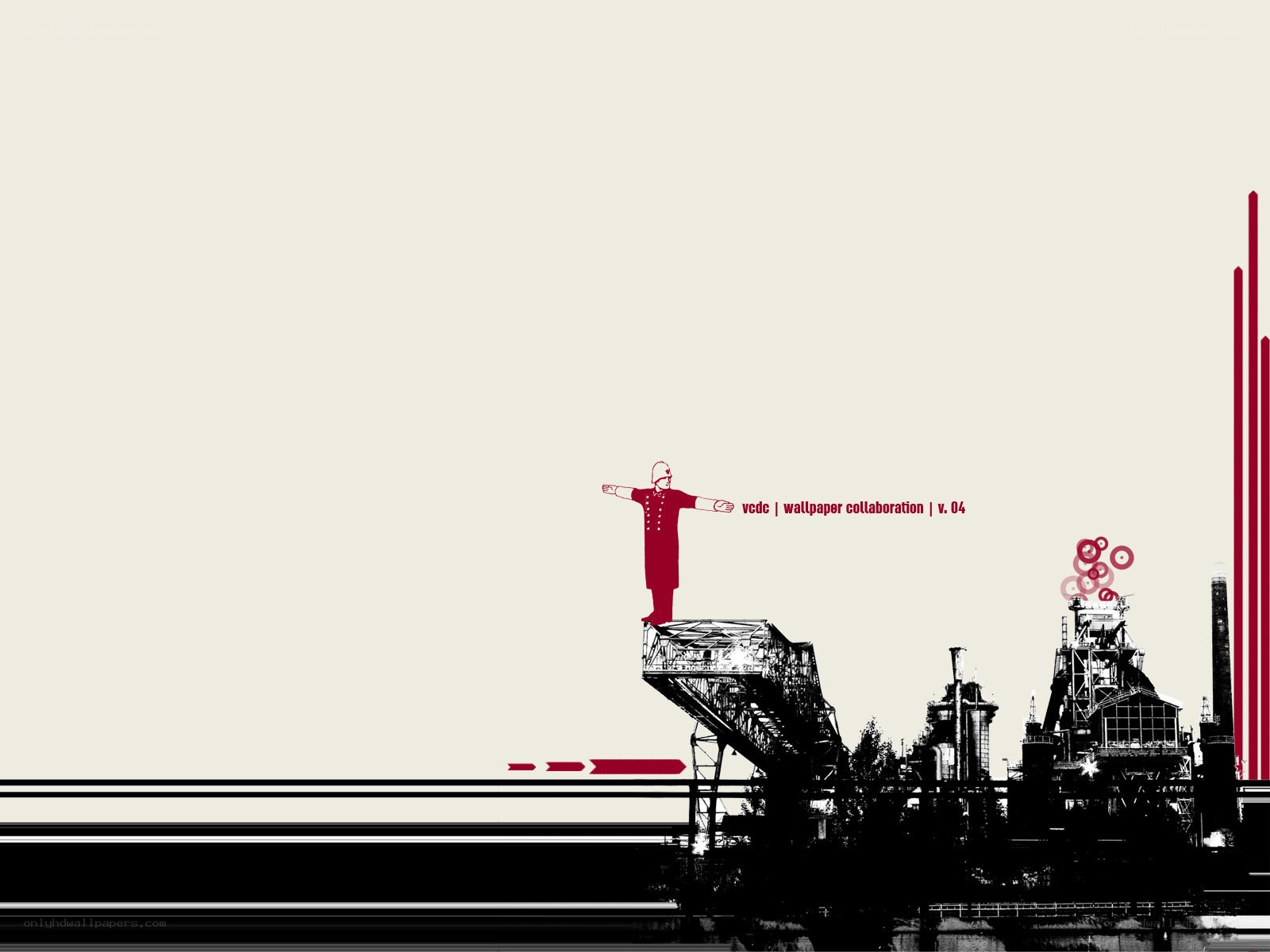 Red figure on industrial landscape