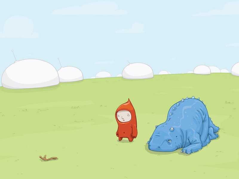 Red figure with blue dinosaur