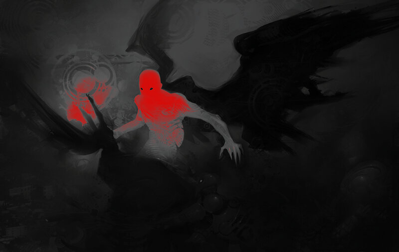Red figure with dark wings