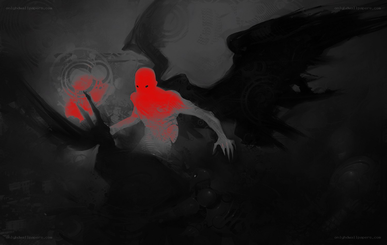 Red figure with dark wings