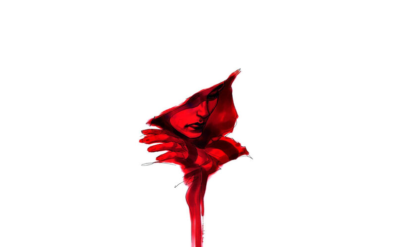 Red figure with hand