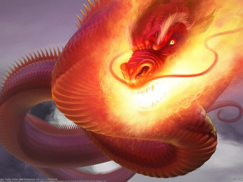 Red Fire Dragon — Dramatic, Digital Art