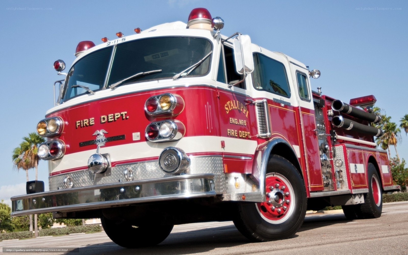 Red fire engine on street