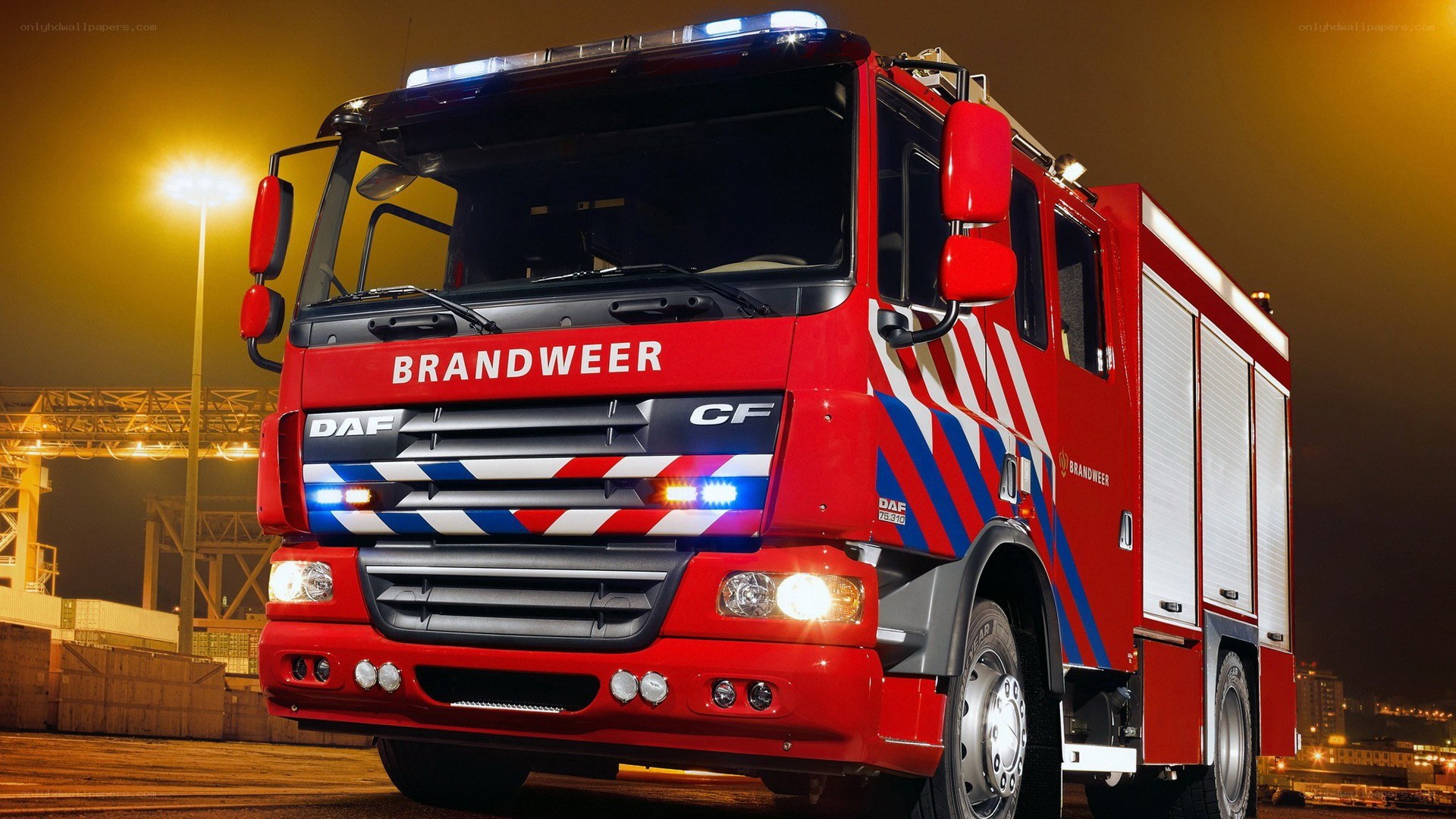Red fire truck at night