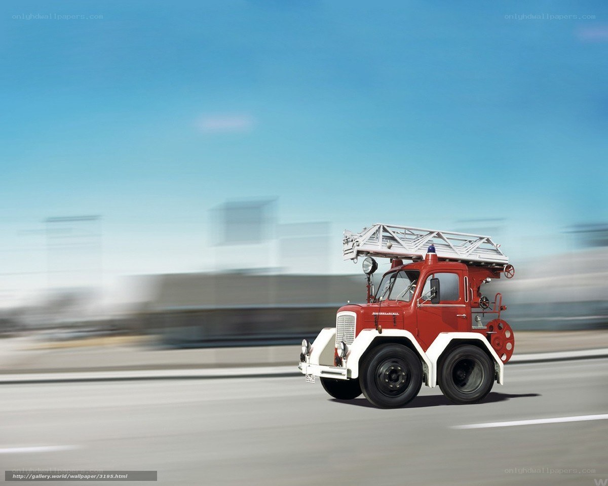 Red fire truck in motion