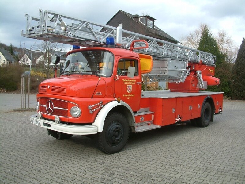 Red Fire Truck — Neutral, Afternoon, Photograph, Ladder, House