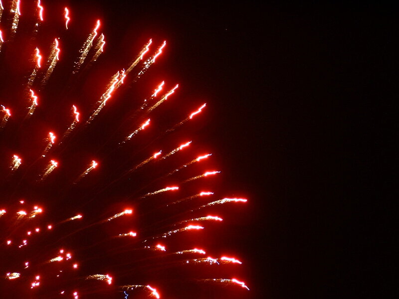 Red Fireworks Display — Dramatic, Night, Photograph, Night Sky, Explosions, Black