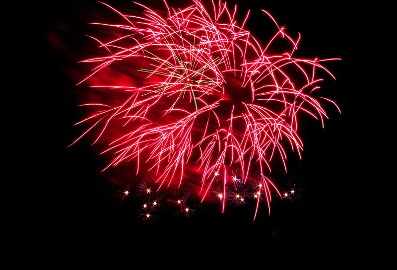 Red Fireworks Display — Dramatic, Night, Photograph, Night Sky, Stars