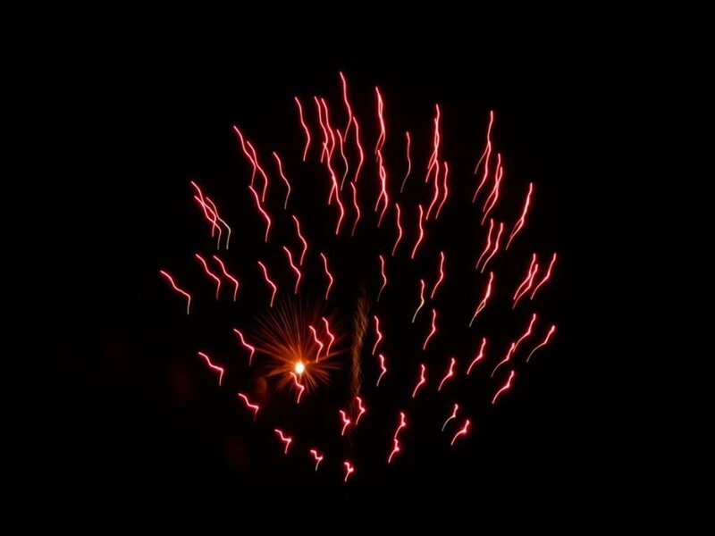 Red Fireworks Display — Dramatic, Night, Photograph, Night Sky