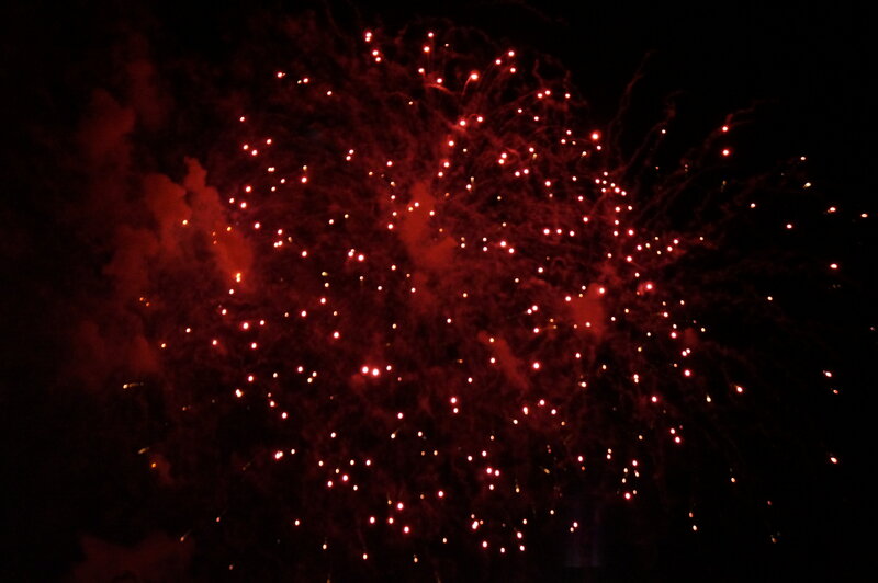 Red Fireworks Display — Dramatic, Night, Photograph, Smoke
