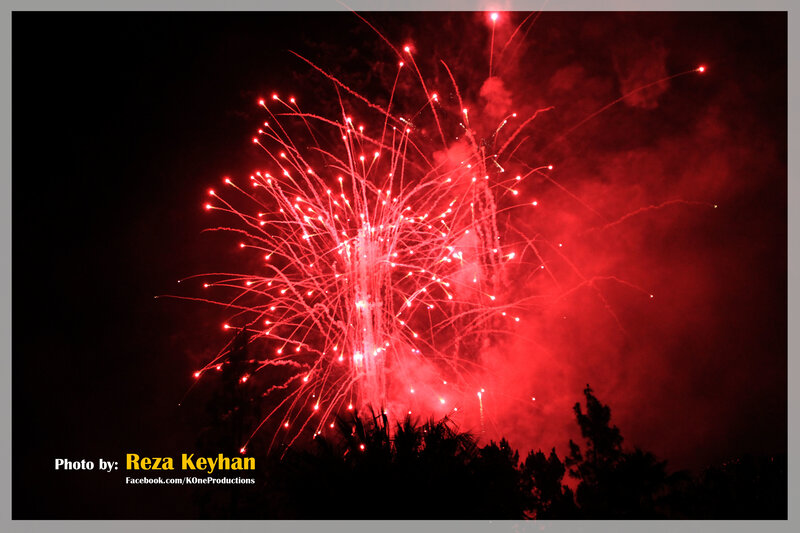 Red Fireworks Display — Dramatic, Night, Photograph