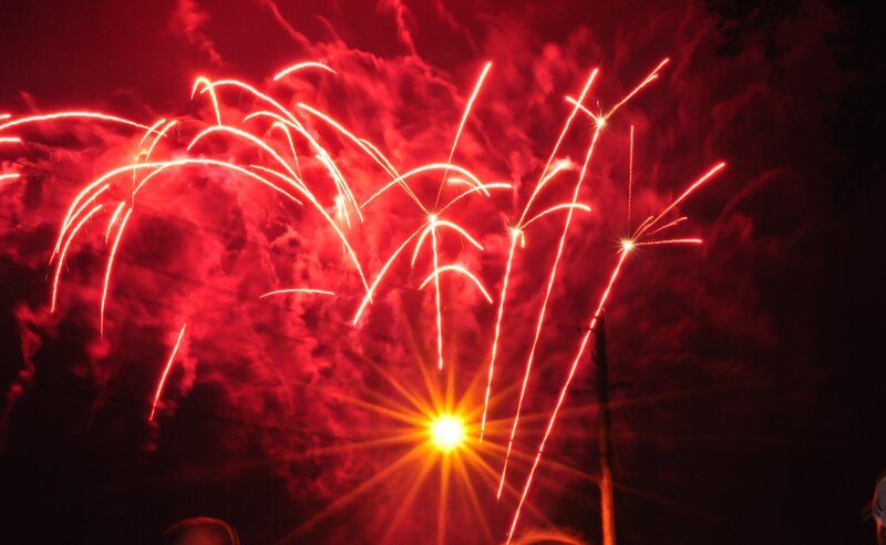 Red Fireworks Display — Dramatic, Night