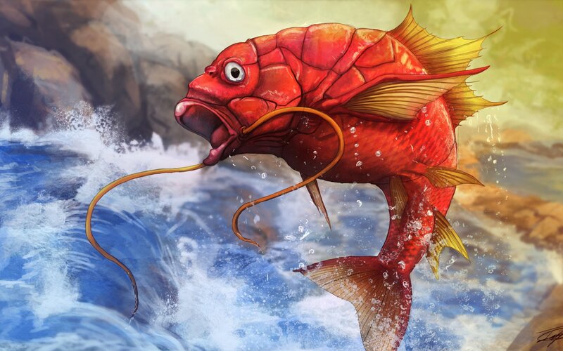 Red Fish Leaping from Water