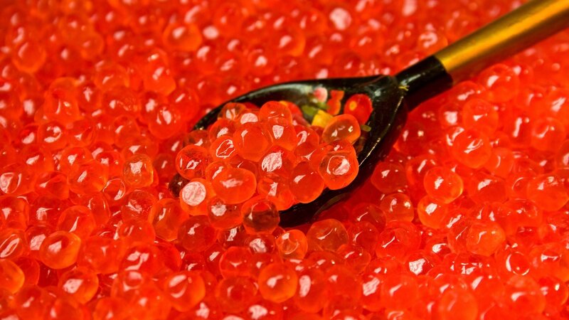 Red Fish Roe on Spoon — Appetizing