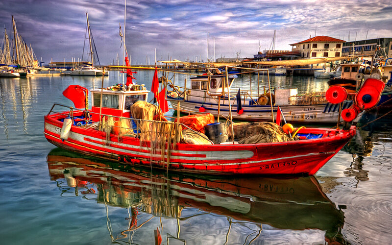 Red Fishing Boat — Dramatic