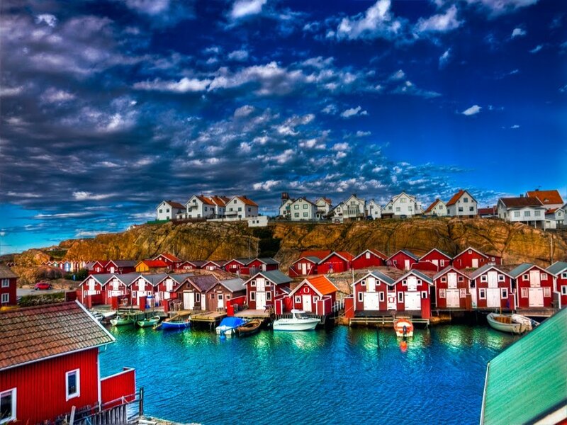 Red Fishing Huts — Blue
