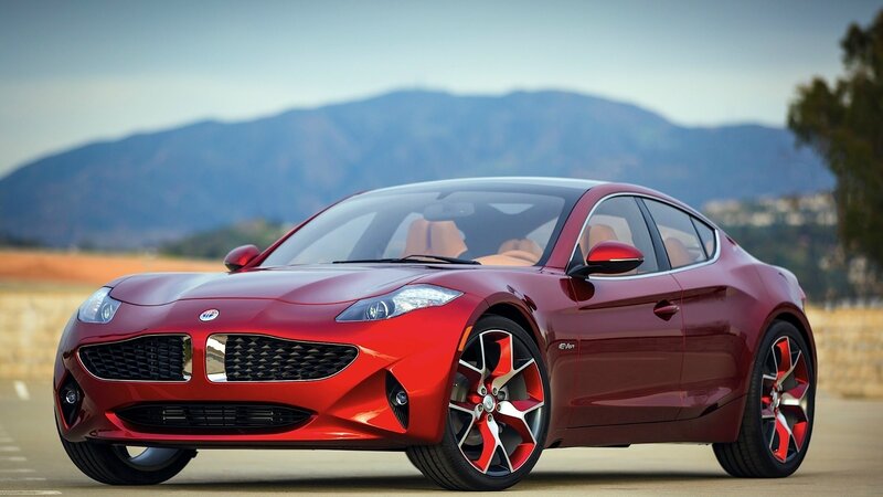 Red Fisker EV sports car