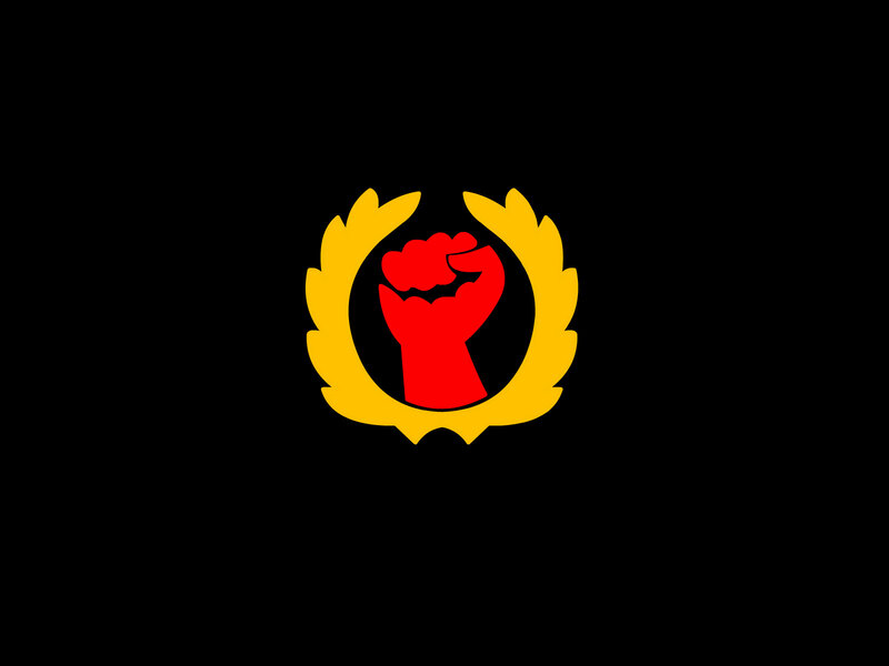 Red fist in golden wreath