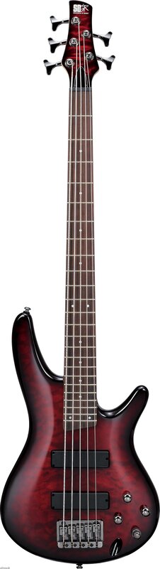 red five-string bass guitar