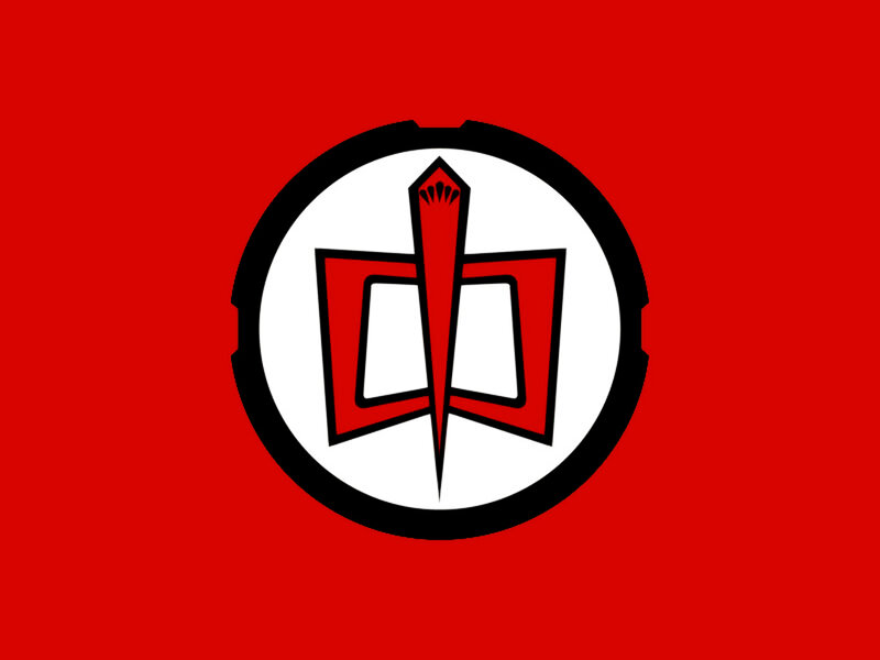 red flag with emblem