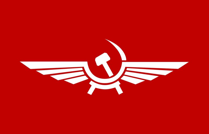 Red flag with hammer and wings