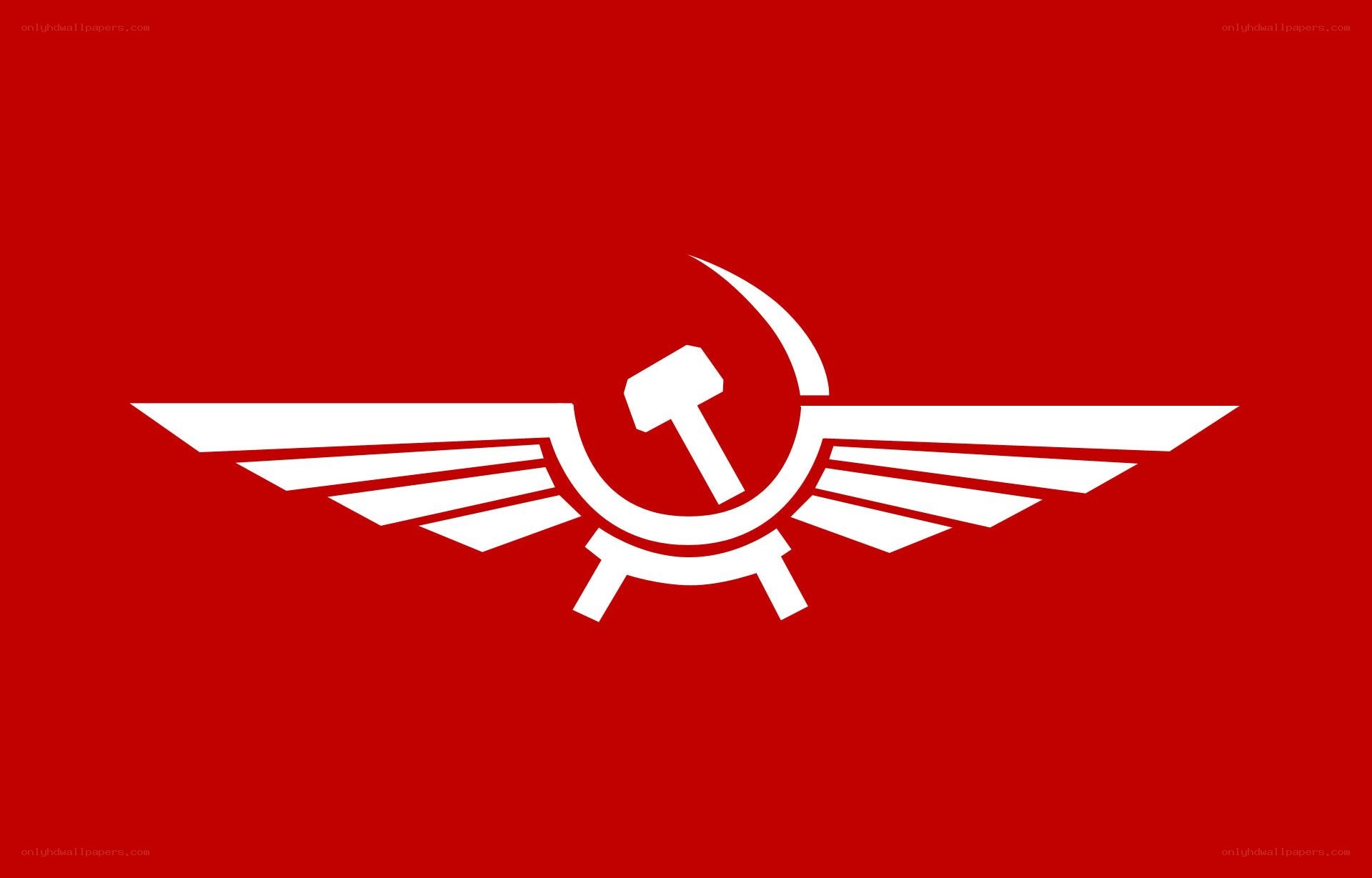 Red flag with hammer and wings