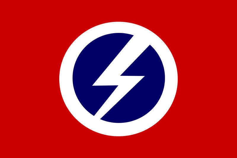 red flag with lightning bolt symbol
