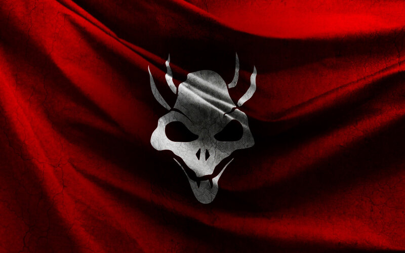 red flag with skull emblem