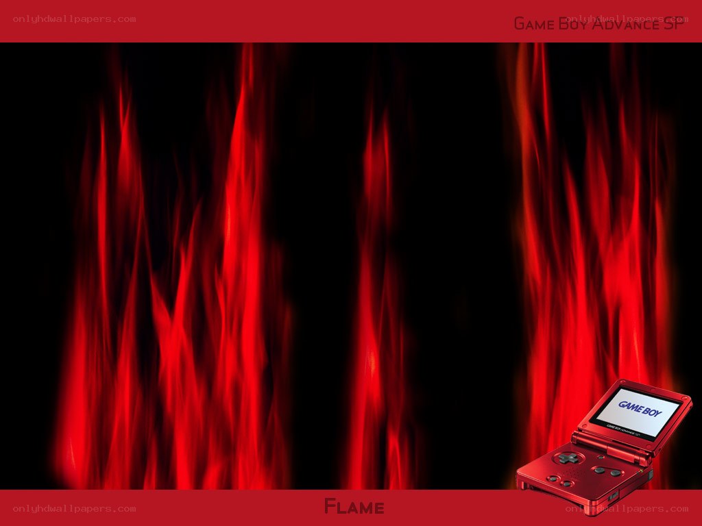 Red flame background with Game Boy