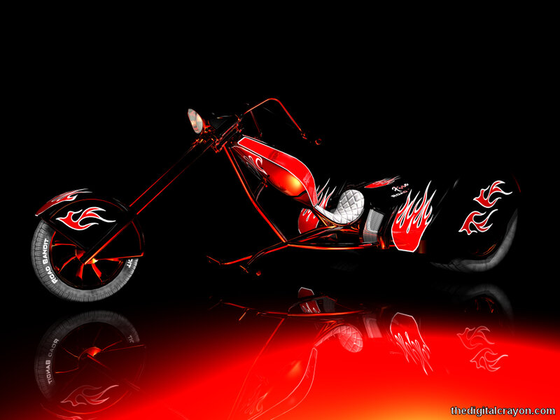 Red Flame Chopper Motorcycle