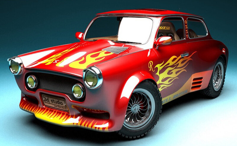 red flame custom car