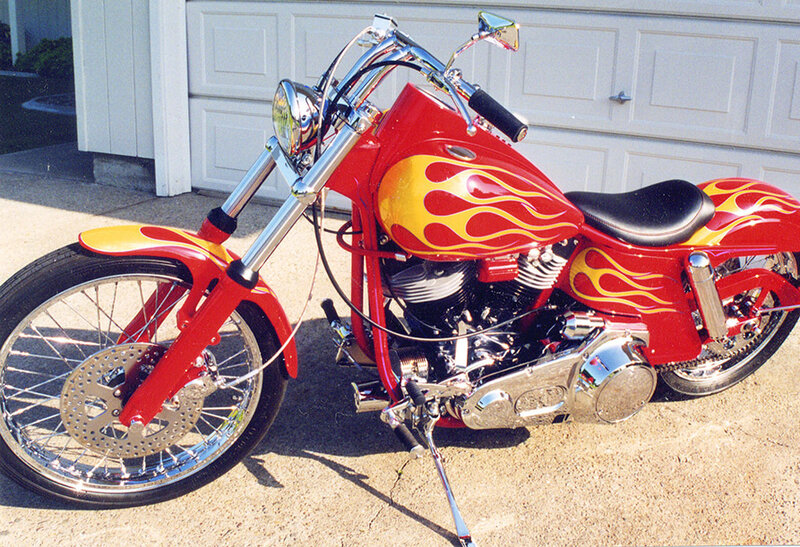 red flame custom chopper motorcycle