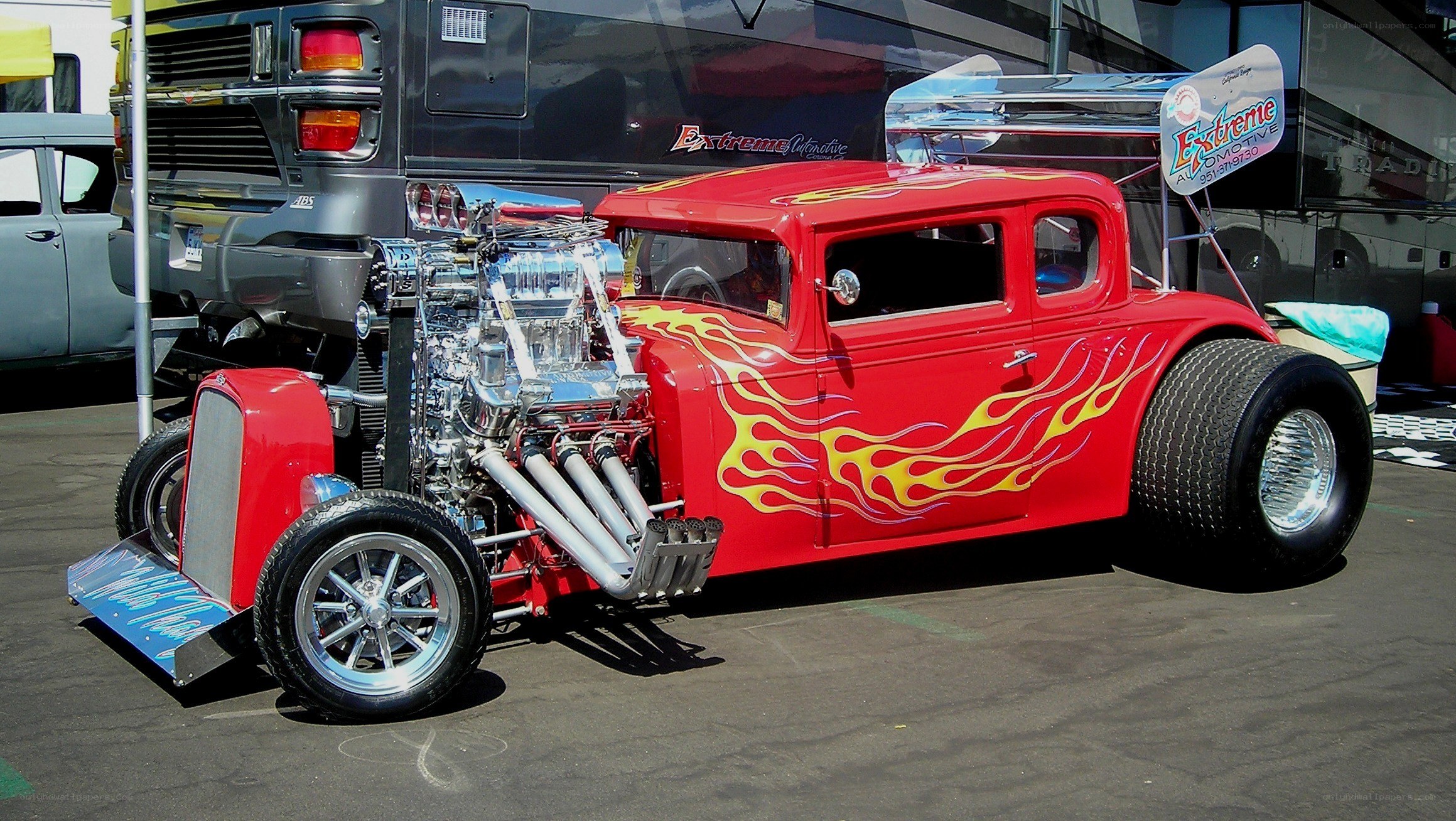 Red flame custom hot rod