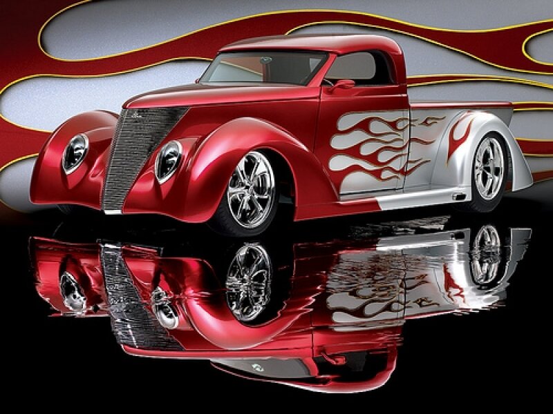 Red flame custom hot rod truck
