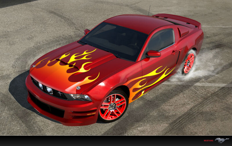 Red Flame-decorated Car