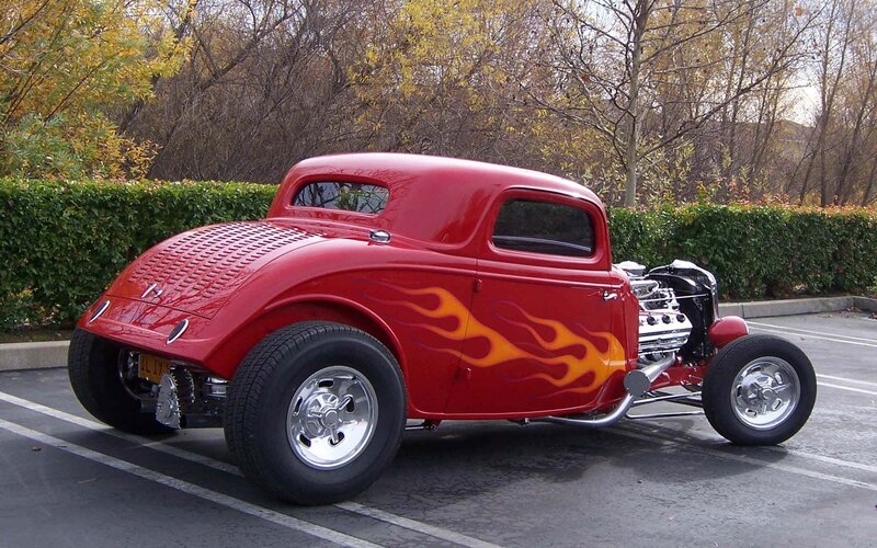 Red flame hot rod car