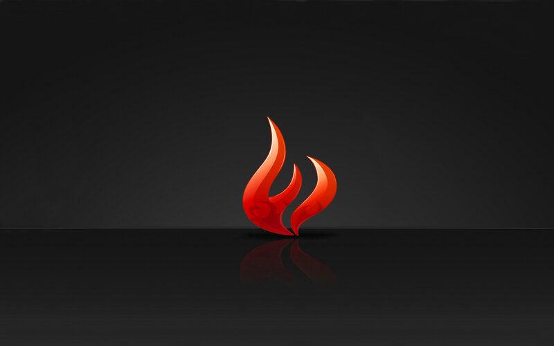 Red flame logo on black