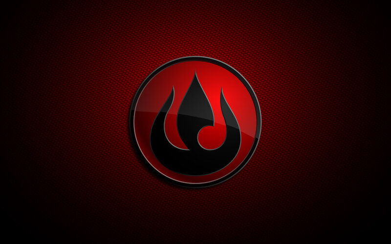 red flame logo on dark background