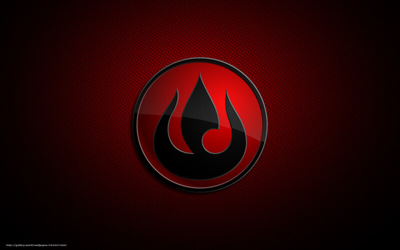 Red flame logo on dark background