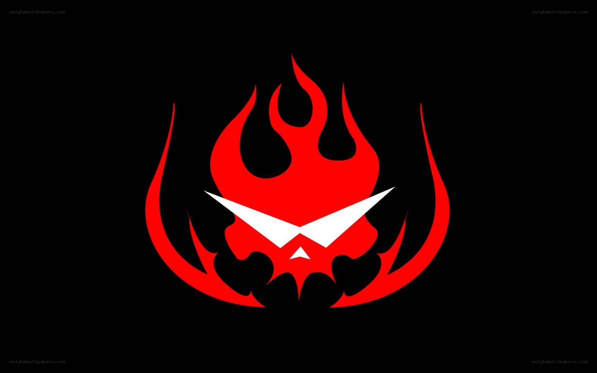 red flame logo with white eyes