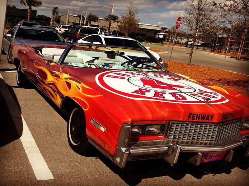 Red Flame-painted Car — Dramatic, Afternoon