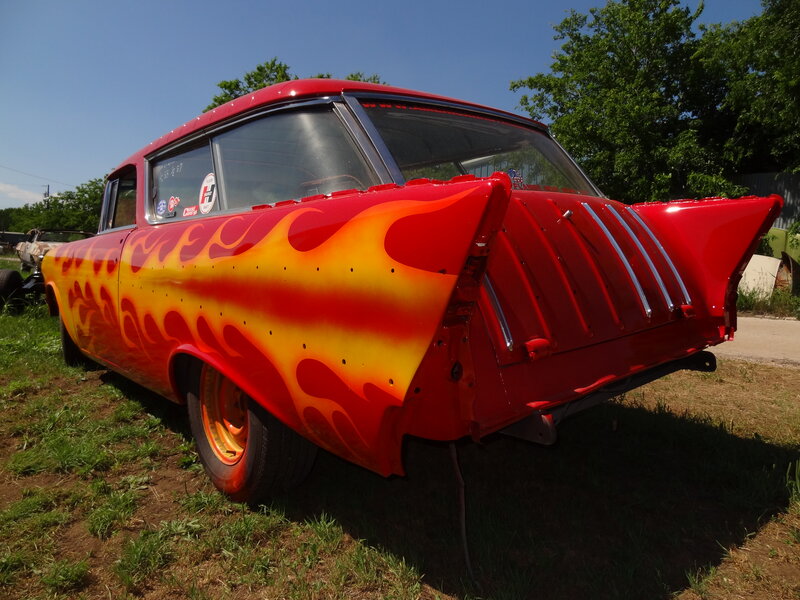 Red Flame-painted Car — Outdoor, Afternoon, Photograph