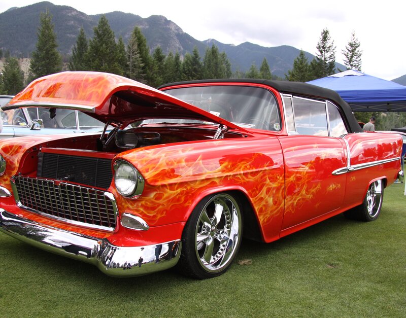 Red Flame-painted Car — Outdoor, Afternoon